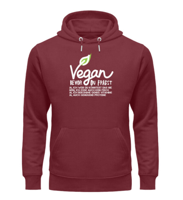 Vegan - Bevor du fragst  - Unisex Organic Hoodie – Bild 2